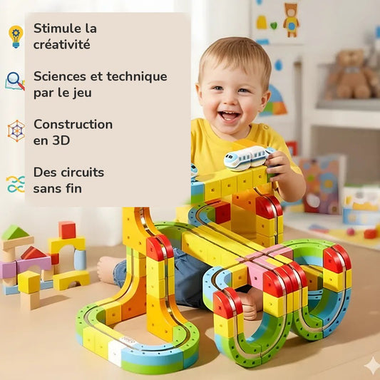 Un enfant joue avec le circuit magnetique GravityTrain